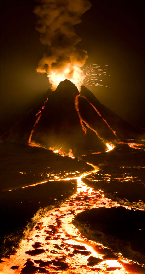 Диорама на изригващ вулкан