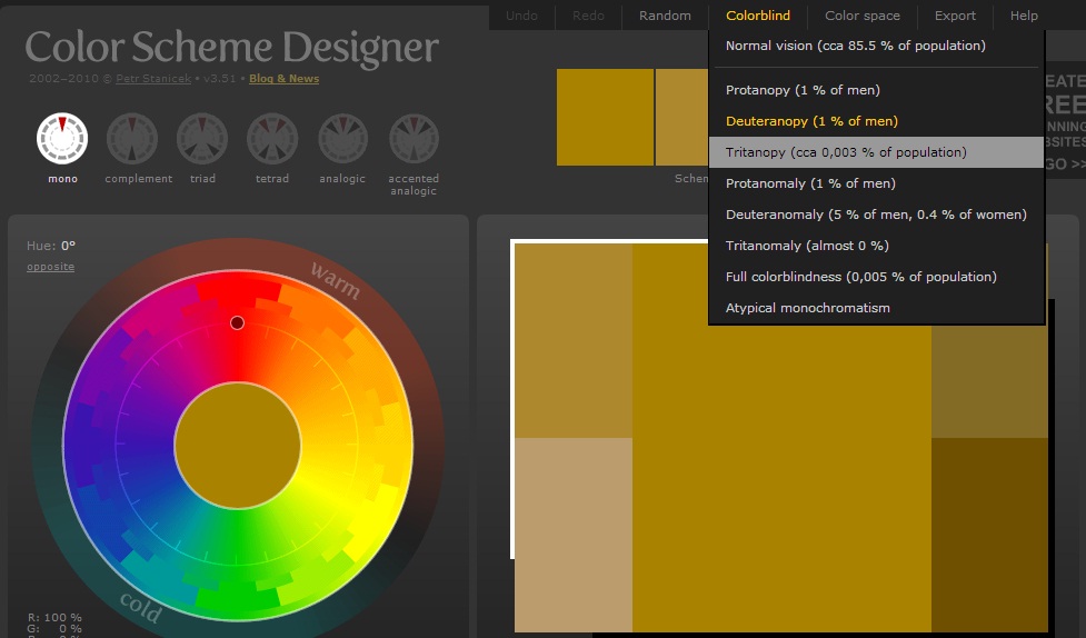 Color Scheme Designer interface colorblindness