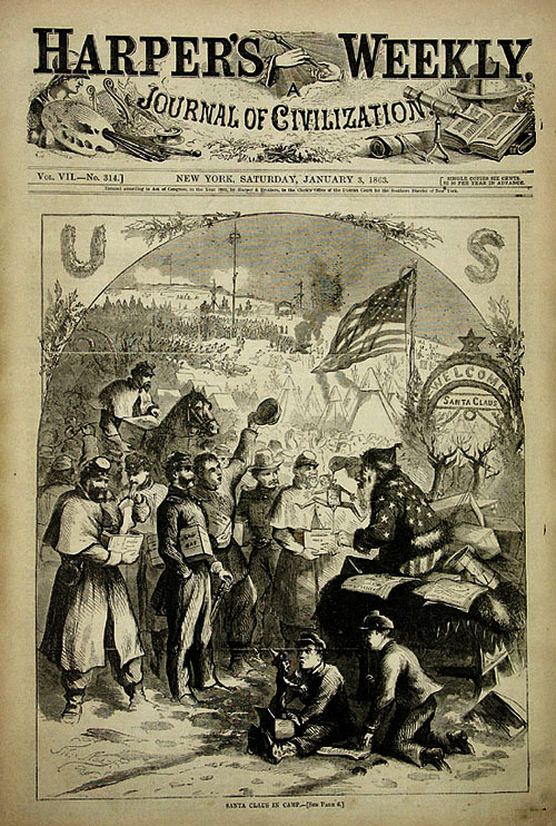 Първата рисунка с Дядо Коледа на Томас Наст, 1863 г.